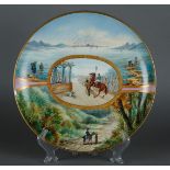 A porcelain dish with a decoration of a horse competition, fishermen on the water and horse with rid