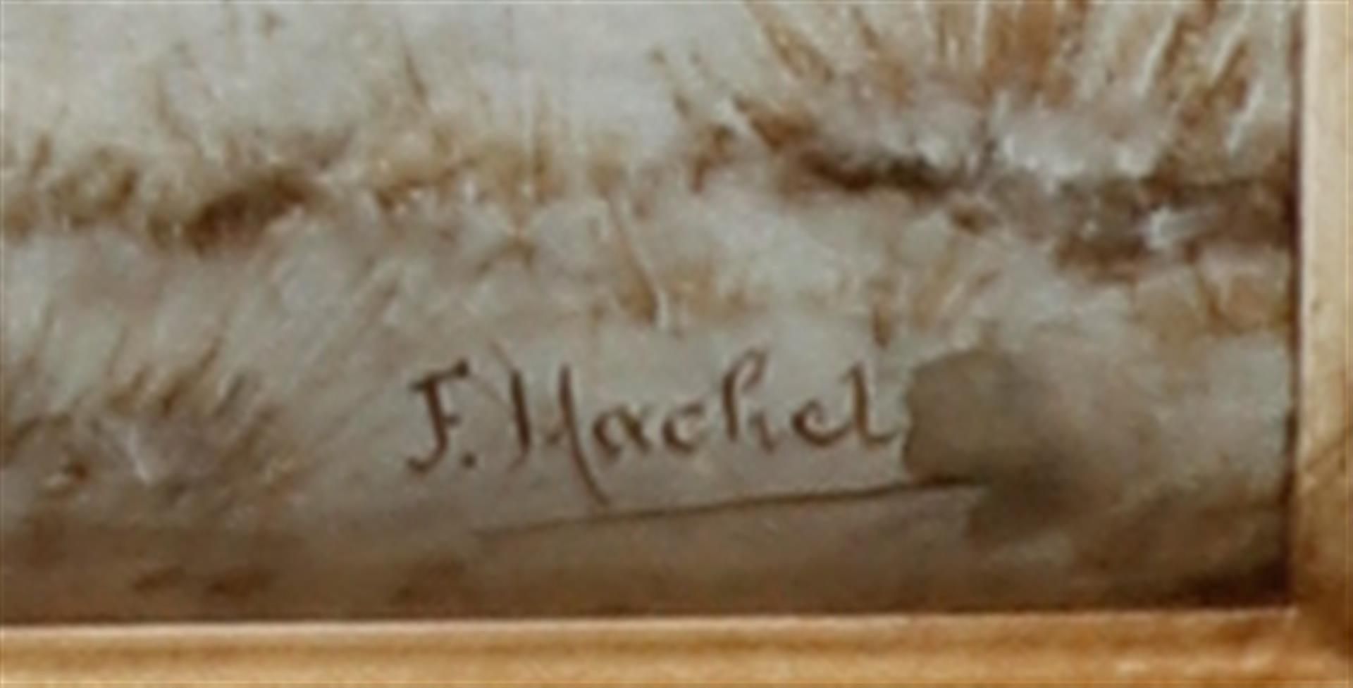 French School, 20th century, Field artillery in the snow, signed "F. Machel" (lower right), oil on c - Bild 3 aus 4