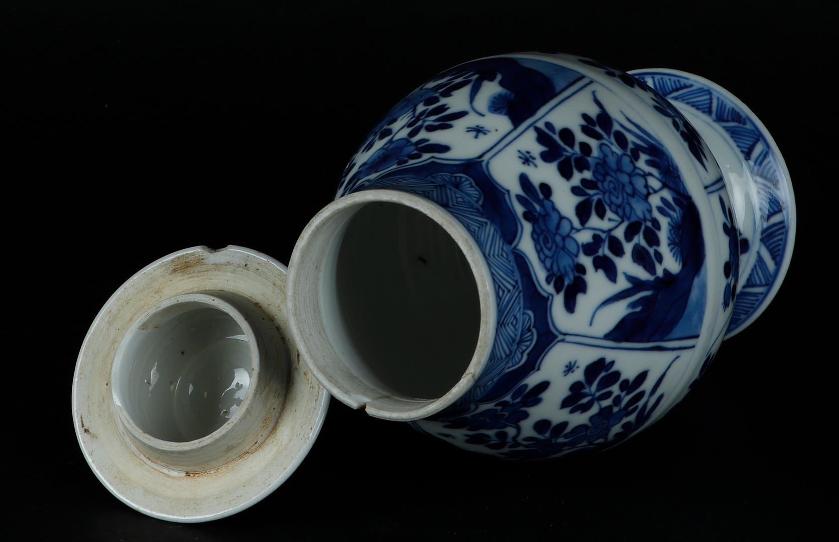 A porcelain belly vase with divisions with rich floral decoration on rock, on a flared foot. China,  - Image 4 of 5