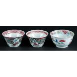 Three Famille Rose porcelain bowls with rich floral decoration. China, Yongzheng.