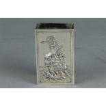 Silver match holder decorated with a sailing ship. 122 grams.