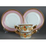 A set of two porcelain soup bowls with saucer with Le Jardin decor. Rosenthal, Versace, late 20th ce