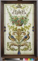 A floral tile tableau with a decor of flowers and birds. 1st half of the 20th century.