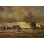 Piet Mees, 20th century. A village in a vast landscape, signed (lower right), oil on canvas.