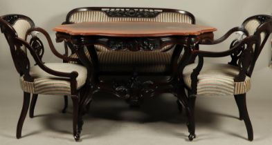 A lot consisting of two armchairs, a two-seater bench and a spider head tables, Holland ca. 1880.