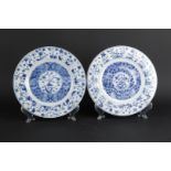 Two porcelain plates with rich floral decoration in the center and the outer rim, the back marked wi