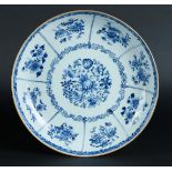 A porcelain dish with floral decor and insects in divisions. China, 18th century.