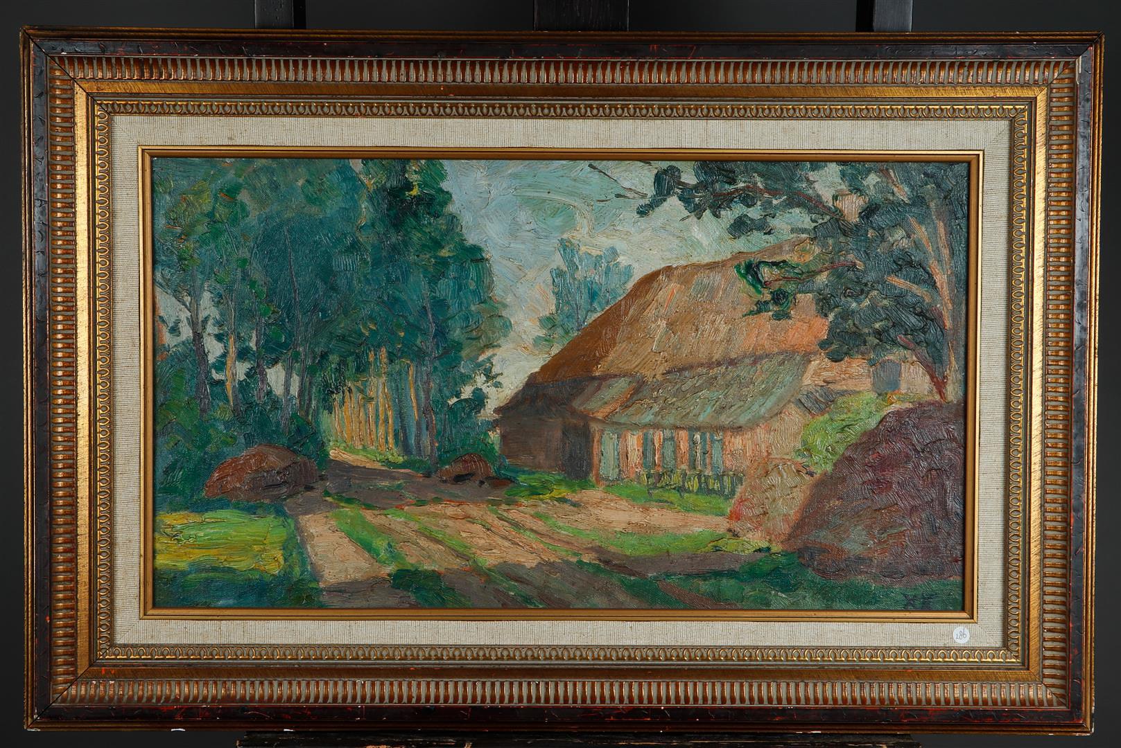 Jan Kruysen (Boxtel 1873 - 1938 Eindhoven), Farm on a country road, signed "XX" (lower right), oil o - Image 2 of 5