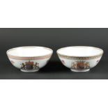 Two porcelain Famille Rose bowls with provincial coat of arms, decor Gelderland and Utrecht. China,