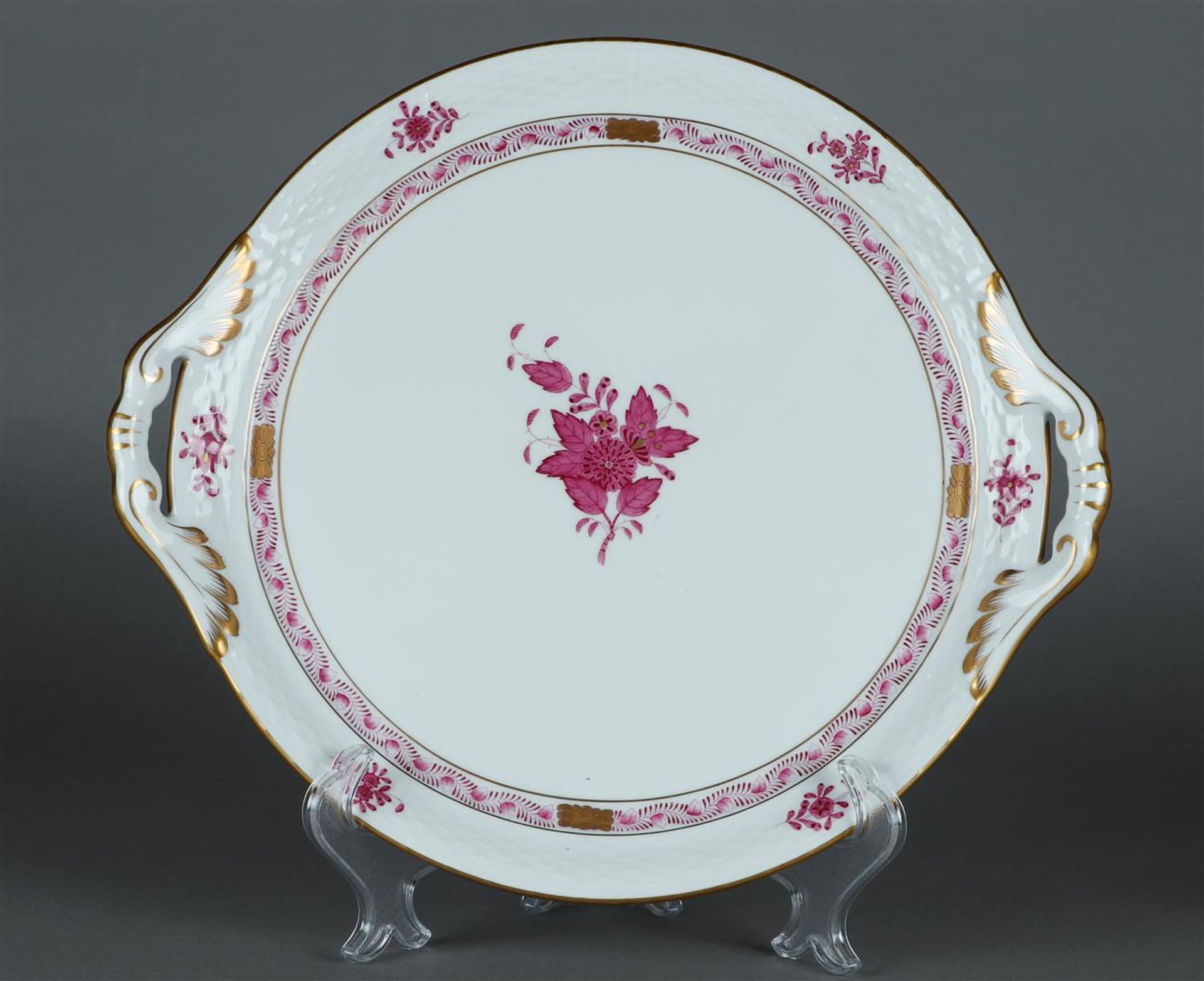 A porcelain serving dish plate with Apponyi purple decor. Herend, Hungary.