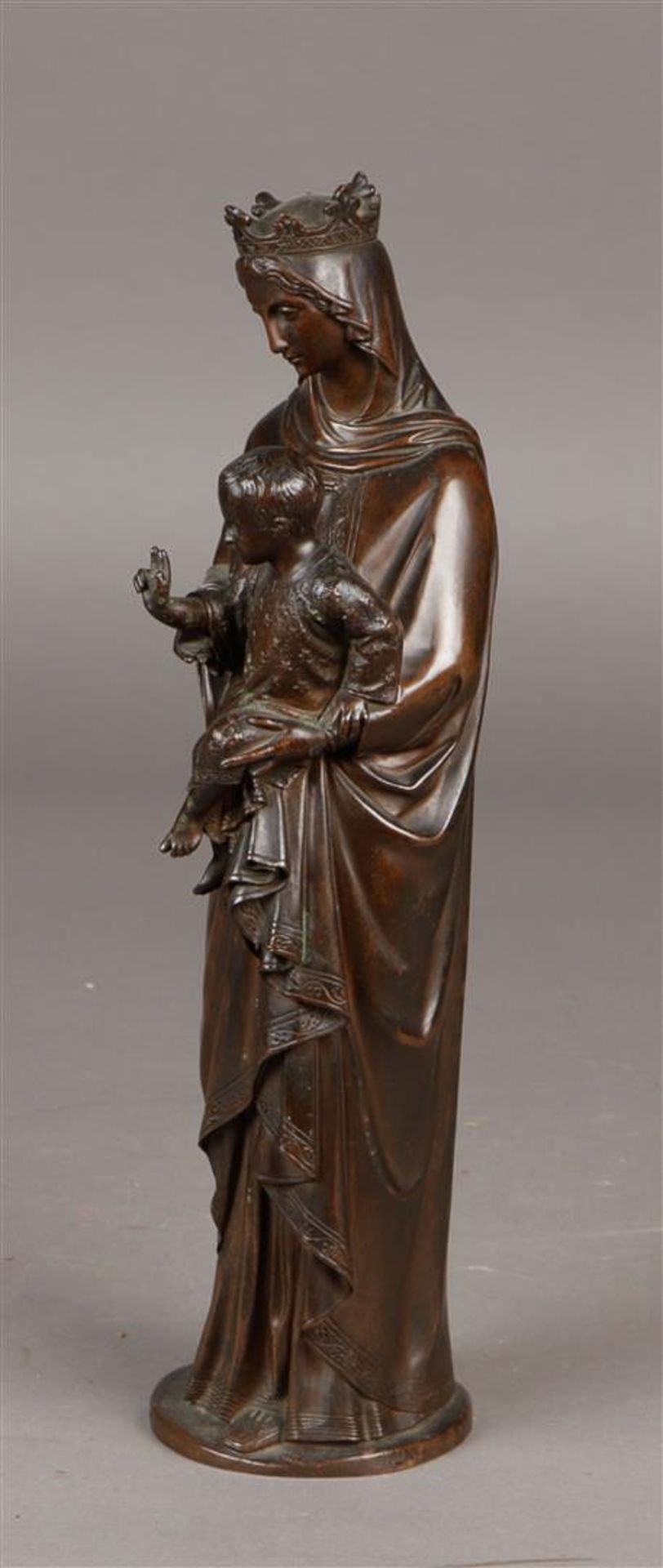 A bronze sculpture depicting the Holy Mary with the Christ Child. So-called: Sedes Sapientiae. Appro - Image 2 of 4