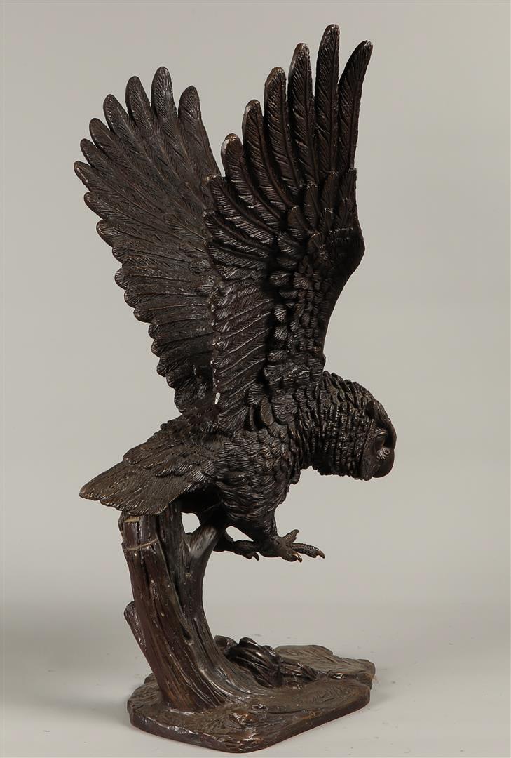 A bronze sculpture of an attacking little owl. Second half of the 20th century. - Image 4 of 5