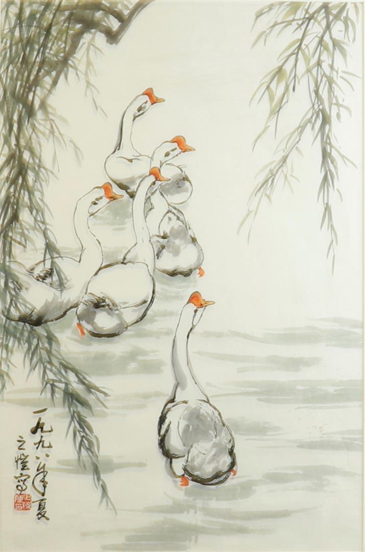 Z.K. Chen, Chinese, 20th century. Two drawings depicting geese, and an eagle owl (2x). - Bild 4 aus 5