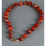 A Carnelian (Cornelian) necklace faceted with gold plated clasp.