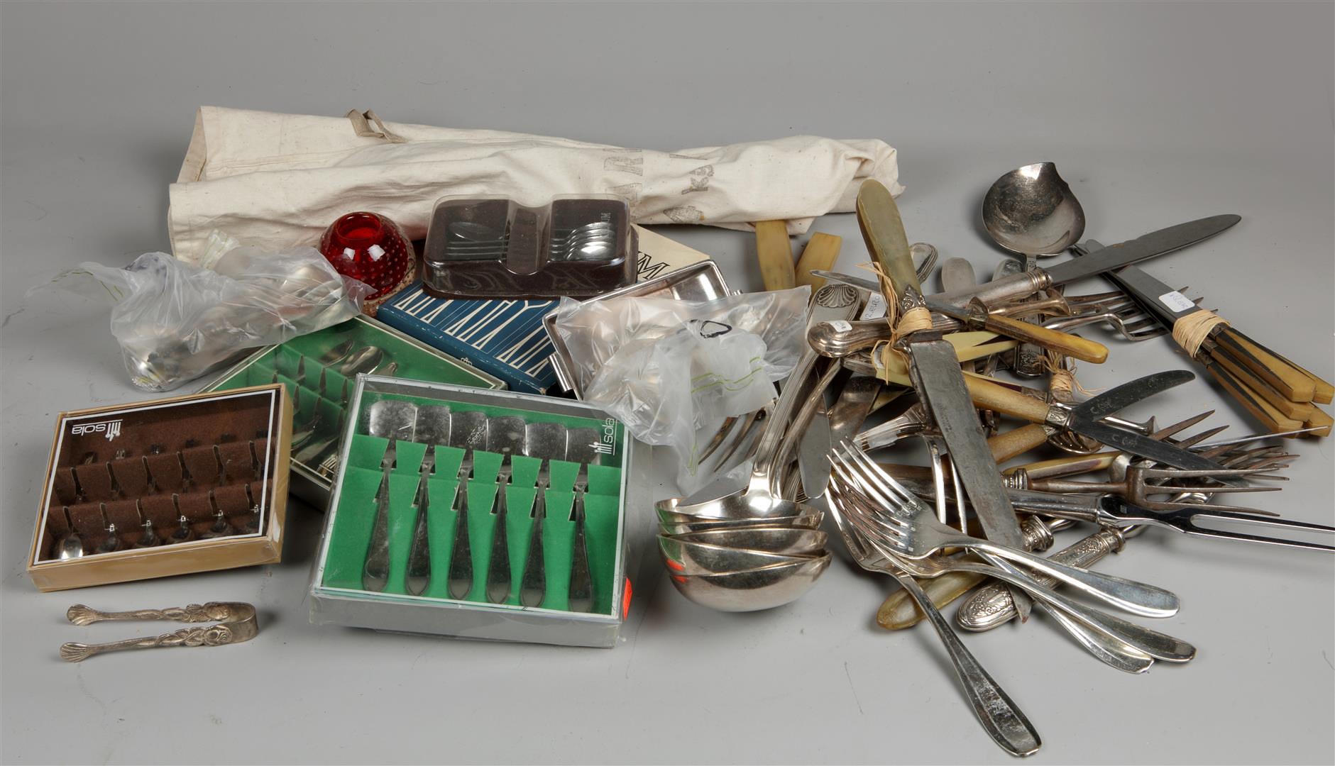 A large lot consisting of various silver-plated and complete serving cutlery and spoons.
