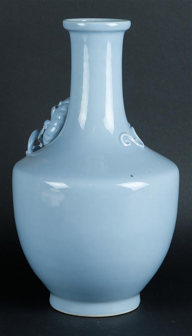 A large porcelain blue monochrome belly vase with an embossed dragon around the neck. With Yongzheng - Image 3 of 7