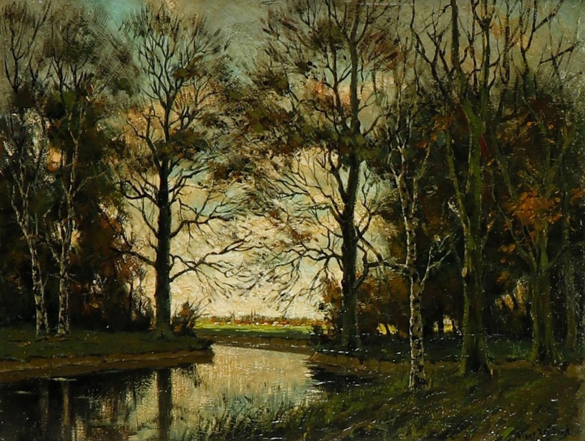 Timus de Jongh (Amsterdam 1885 - 1942 Bloemfontijn, South Africa), A forest view with a river, (poss