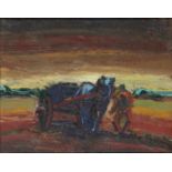 Belgian expressionist, ca. 1950 - 1960, Ploughing farmer. Signed "Reynier" (verso), oil on canvas.