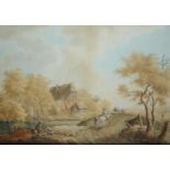 Dutch School, 19th century. Travellers in a river landscape, ca. 1800/1830, watercolor on paper.