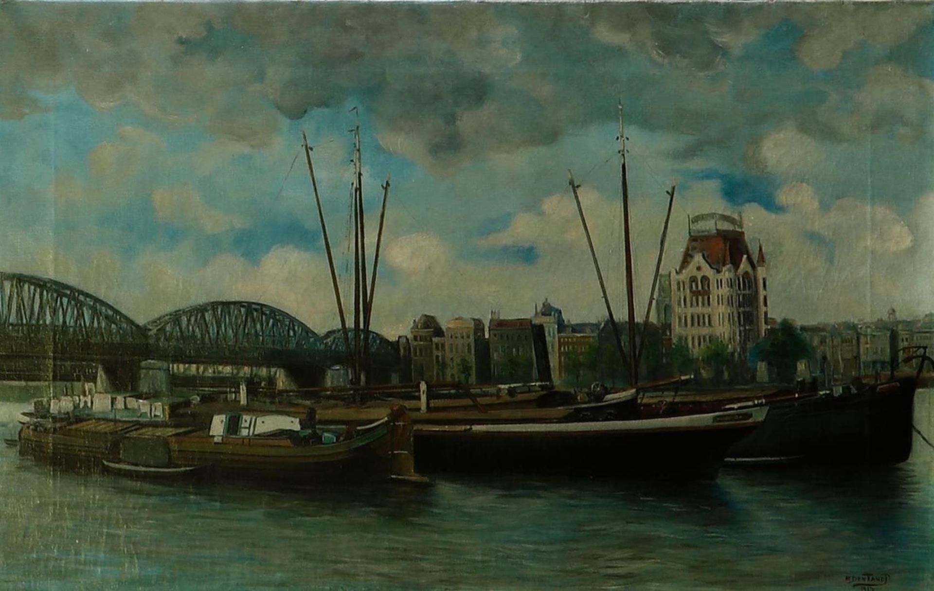 Signed "M.den Tandt", View of the White House in Rotterdam, dated "1917" (lower right), oil on canva