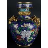 A large cloisonné vase decorated with flowers and on the side with gilded dragons, marked Qianglong.