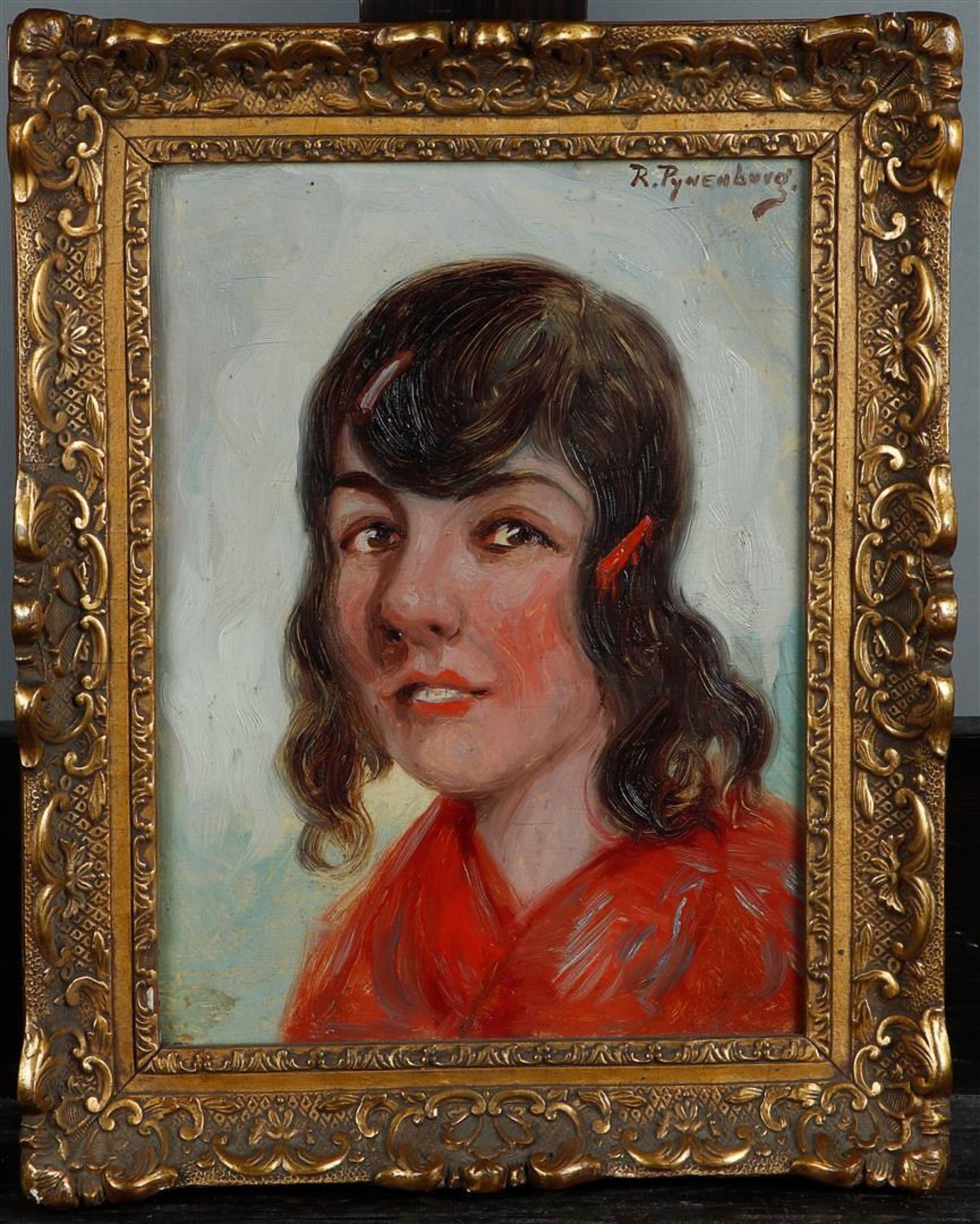 Reinier Pijnenburg (Vught 1884 - 1968 Den Bosch), Girl's head, signed (upper right), oil on panel. - Bild 2 aus 4