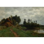 Adrianus van Everdingen (Utrecht 1832 - 1912), A farm by the water, oil on canvas on panel (marouflé