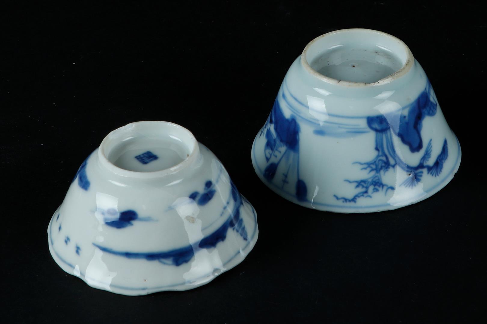 Two porcelain, various bowls with river landscapes on the outside, 1x marked with seal mark. China, - Image 2 of 2