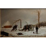 French School, 20th century, Field artillery in the snow, signed "F. Machel" (lower right), oil on c