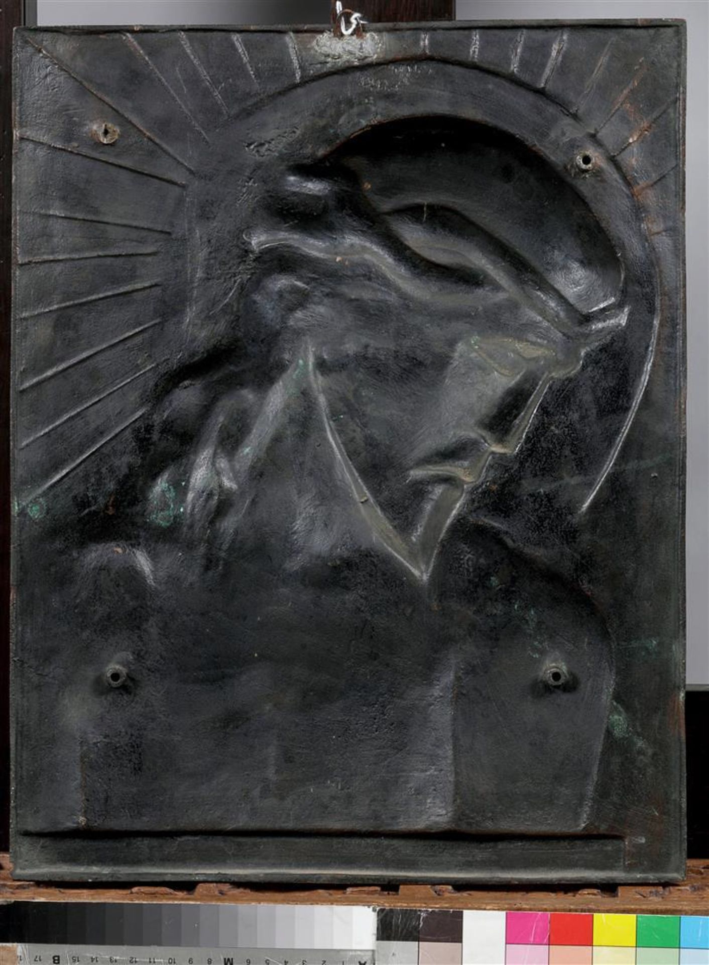 A bronze plaque depicting Jesus Christ. 2nd half of the 20th century. - Bild 2 aus 2
