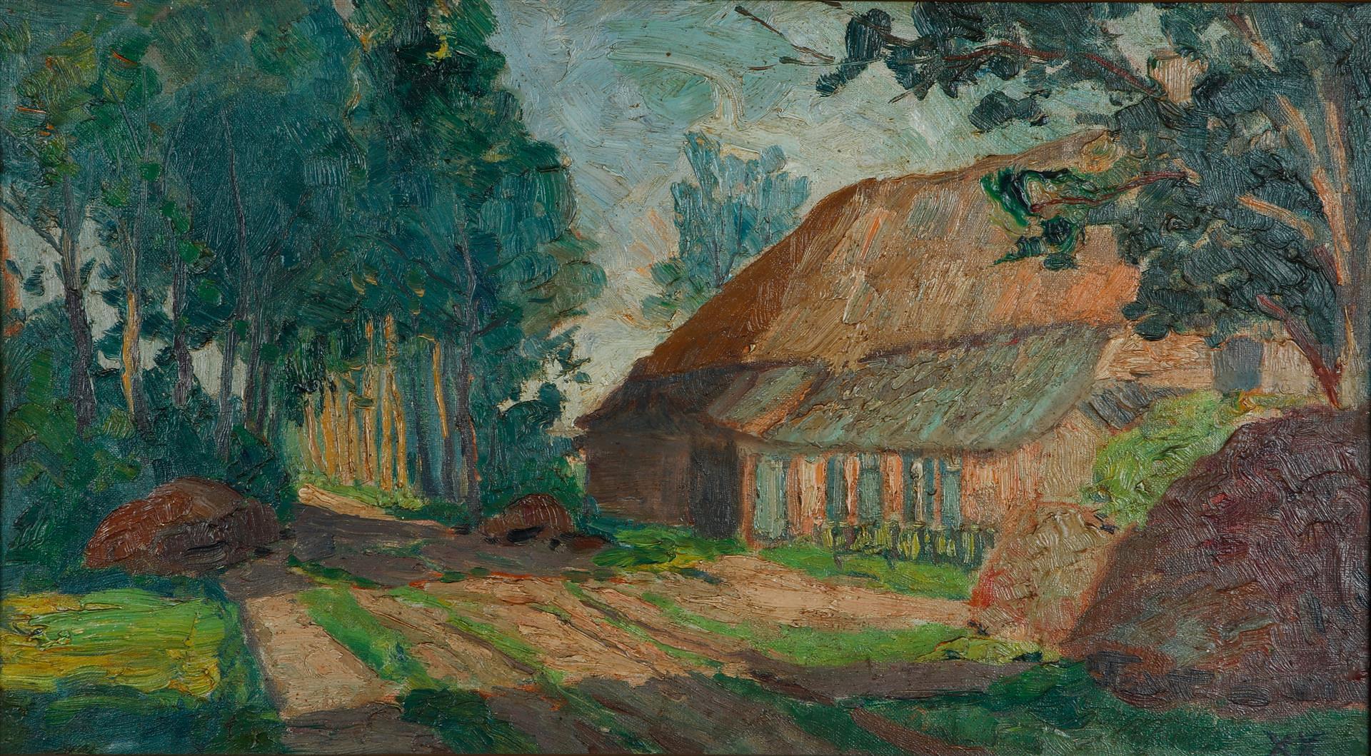 Jan Kruysen (Boxtel 1873 - 1938 Eindhoven), Farm on a country road, signed "XX" (lower right), oil o