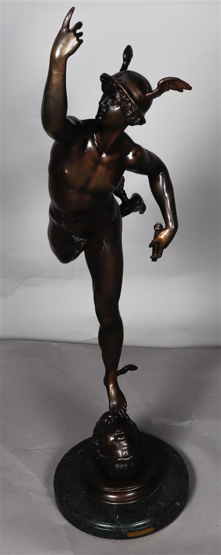 A large bronze sculpture depicting Hermes / Mercury. 20th century.