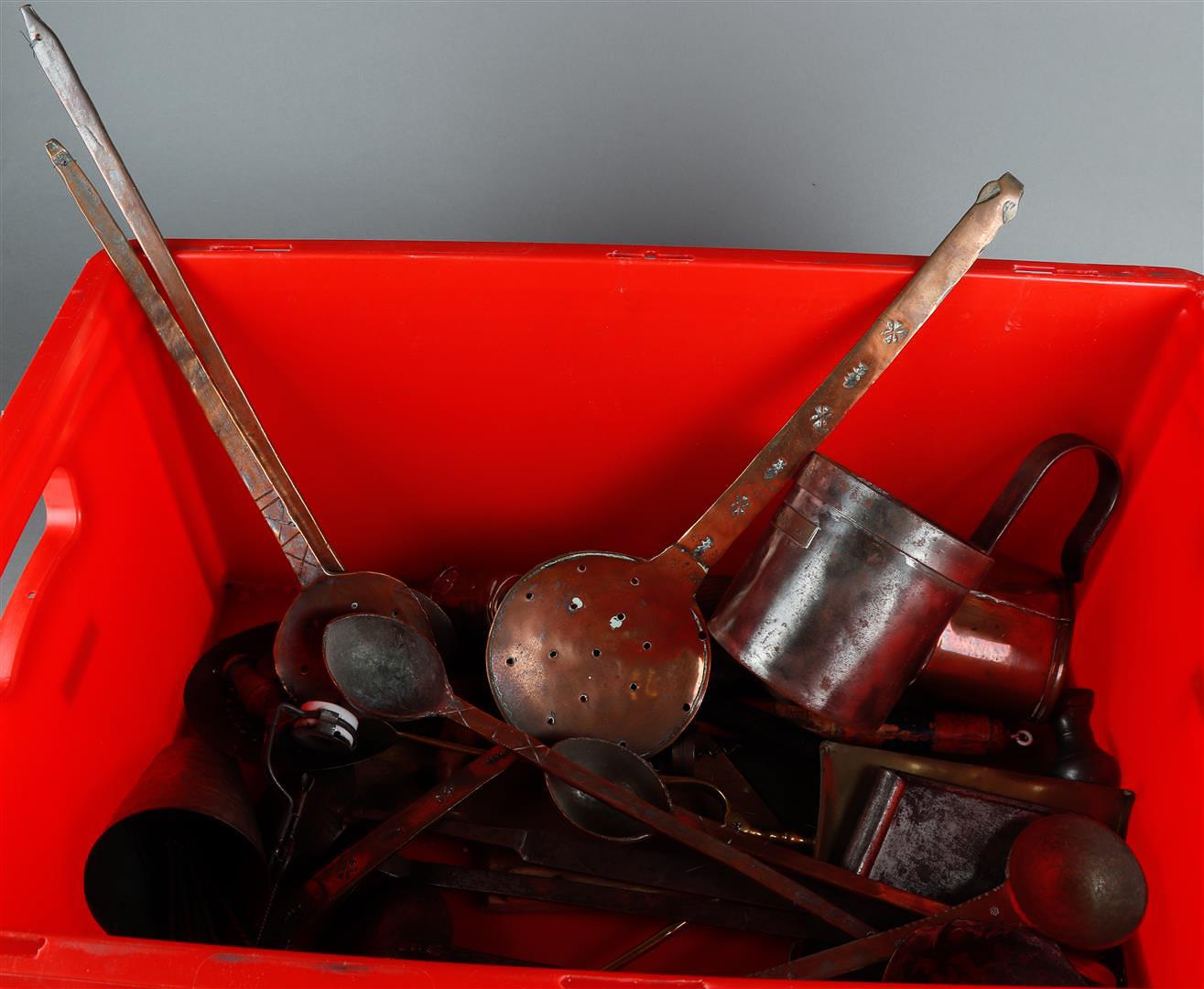 A large lot of kitchen antiques including skimmers, a slicer and a boning axe.