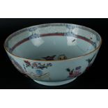 A large Famille Rose porcelain bowl decorated with various antiques. China, 18th century.