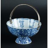 A porcelain stem cup with floral decor with Lingzhy marked. China, Kangxi. With silver bracket 19th