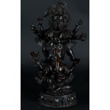 A bronze group of Mahakali and Ganesha, Ganesha with fantasy stones in crown. India, 19th century.