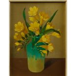 Joan van Gent (Arnhem 1891 - 1974 The Hague), 20th century, Yellow daffodils in a green-yellow vase,