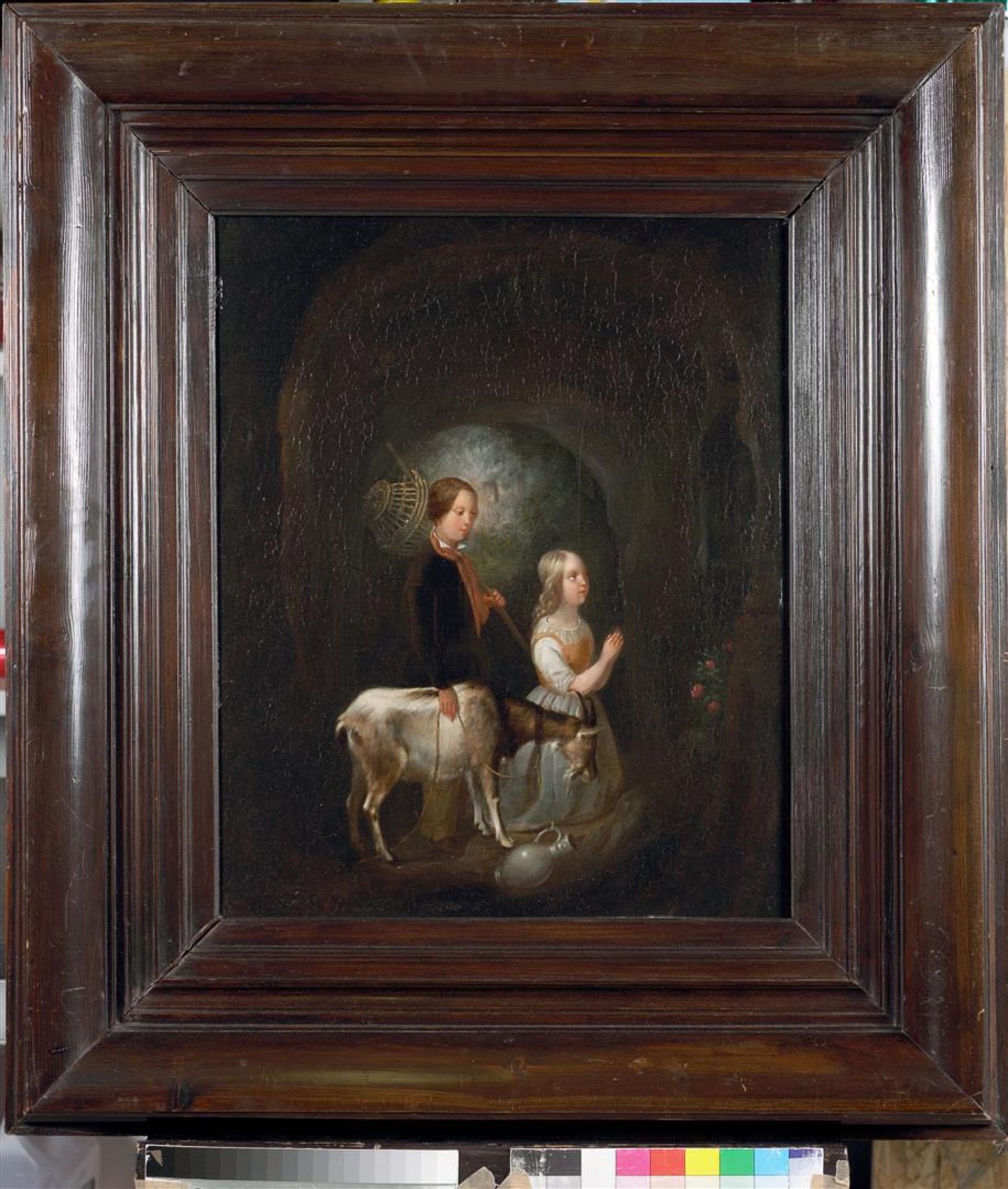 Ignatius Josephus van Regemorter, (1785-1873)attributed to, A pious family in a cave. Oil paint on p - Image 2 of 3