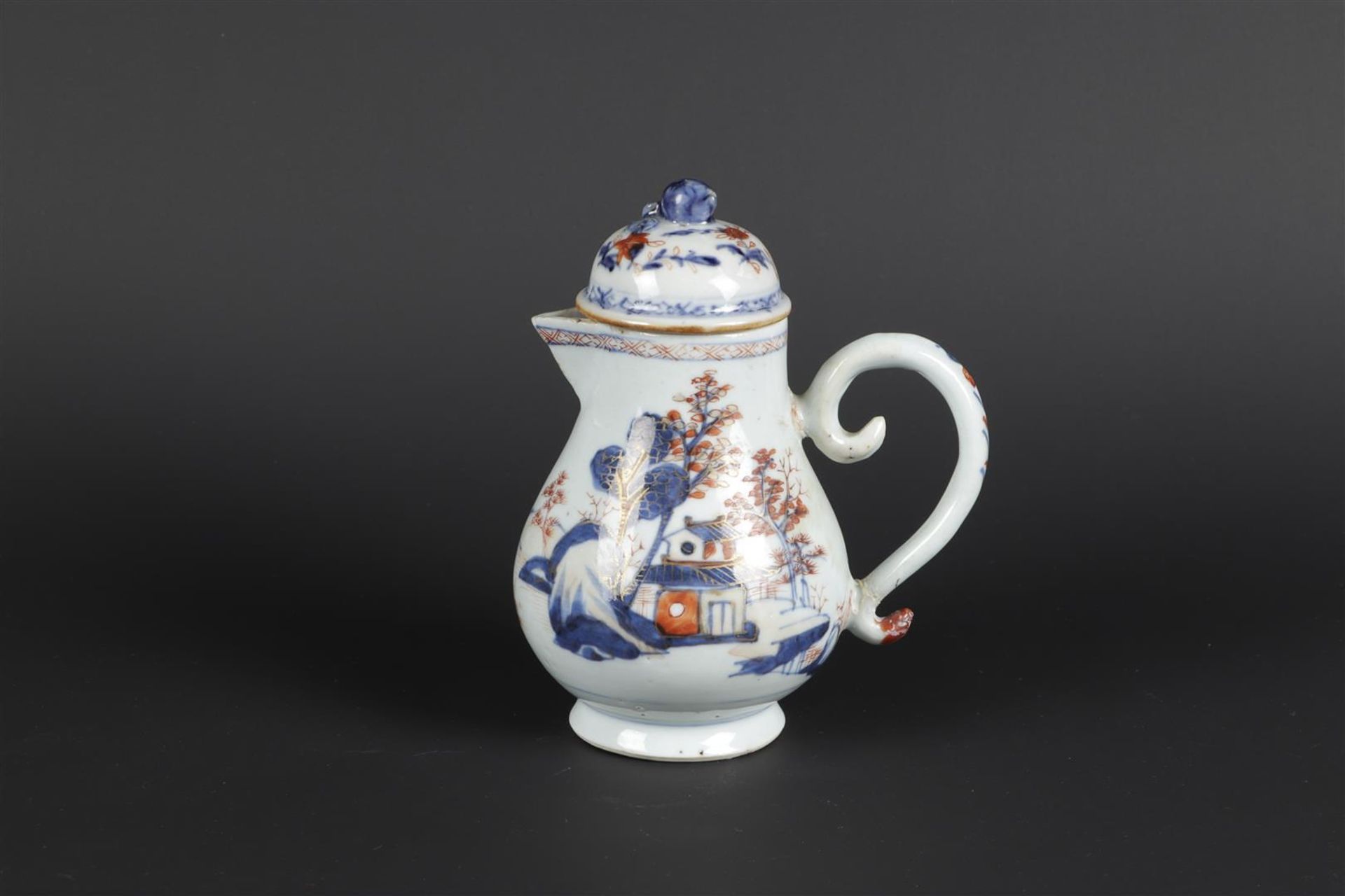 A porcelain Imari milk jug with landscape decoration. China, Qianlong.