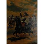 French School, 20th century. A charge of the heavy cavalry, oil on canvas.