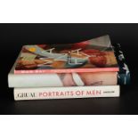 Collection of books including Gruau: Portraits of Men, Rejane Bargiel, 2012.