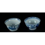 Two various porcelain bowls with antique decoration. China, Kangxi (1x Jade marked).