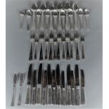 A 6 person 39 piece cassette with forks, knives, spoons and butter knives. 999 silver - M.J. Gerrits
