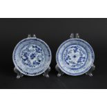 Two porcelain plates with carp and perch decor in the center, with wave decor on the outside. China,