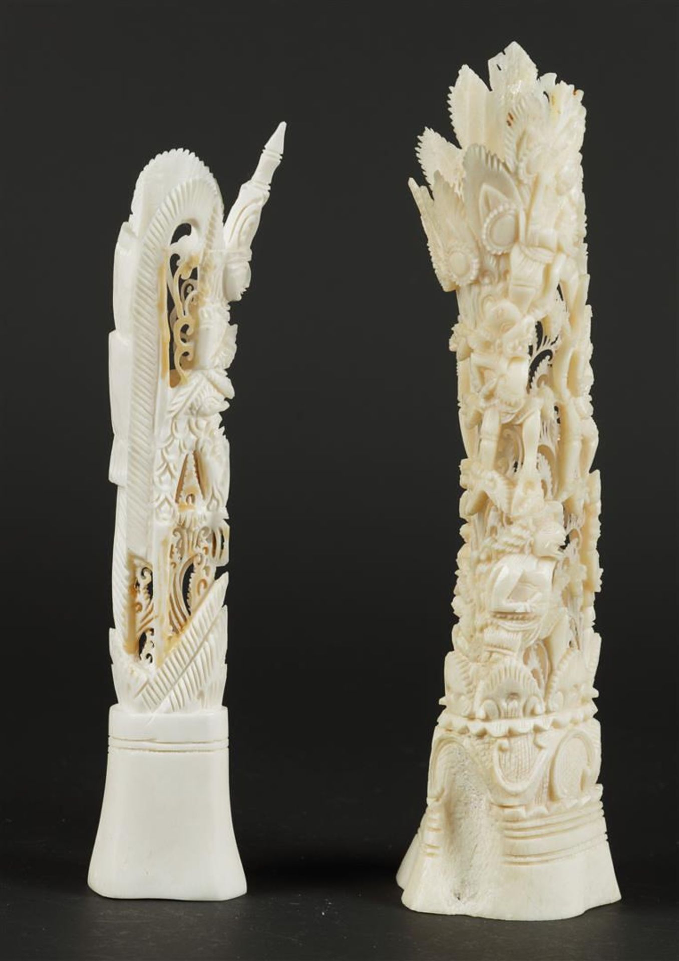 Two bone carvings, one with a Buddha, the other with various figures. India early 20th century H.24  - Image 2 of 6