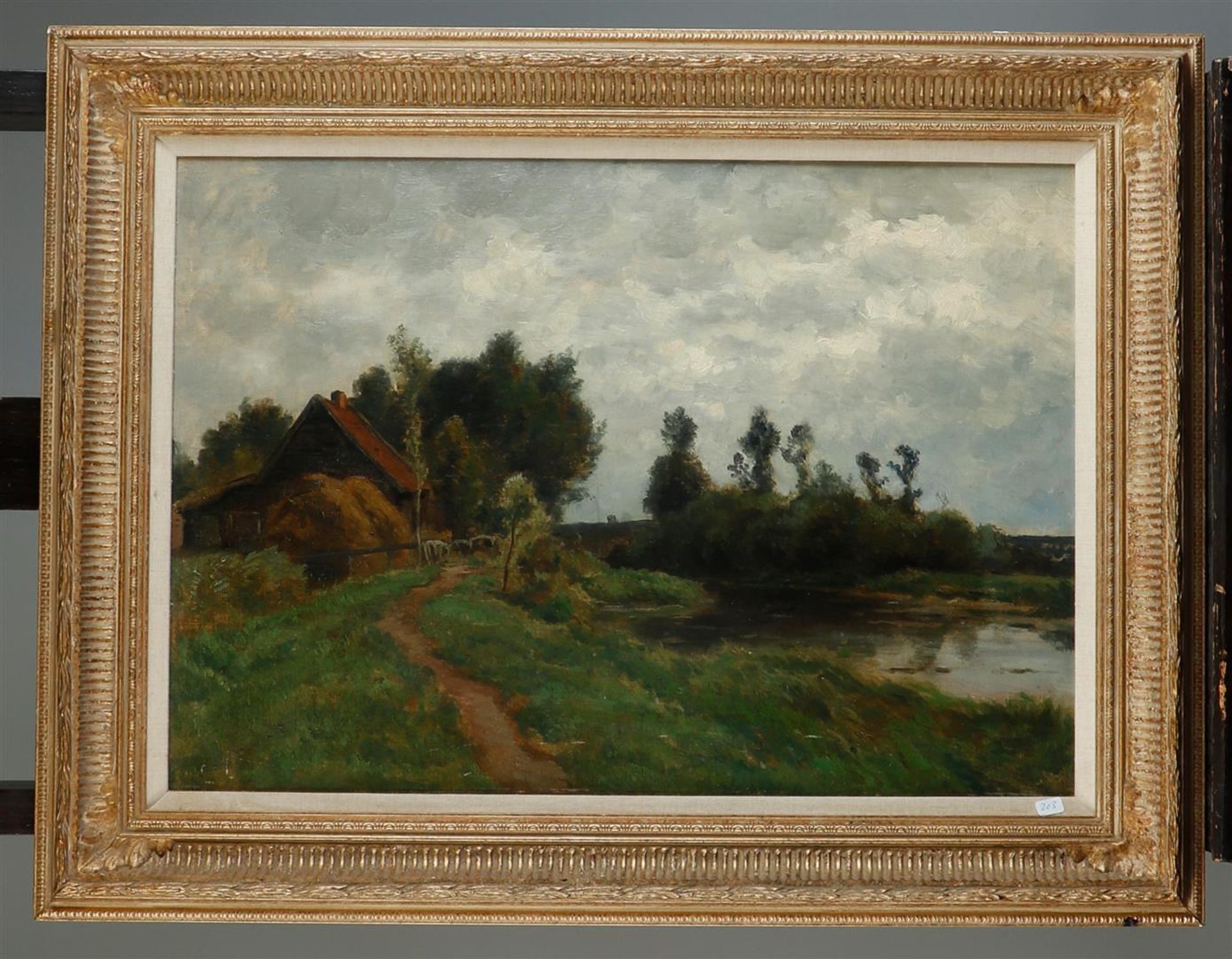 Adrianus van Everdingen (Utrecht 1832 - 1912), A farm by the water, oil on canvas on panel (marouflé - Image 2 of 4