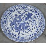 A very large porcelain dish with dragon decor. China, after an older example.