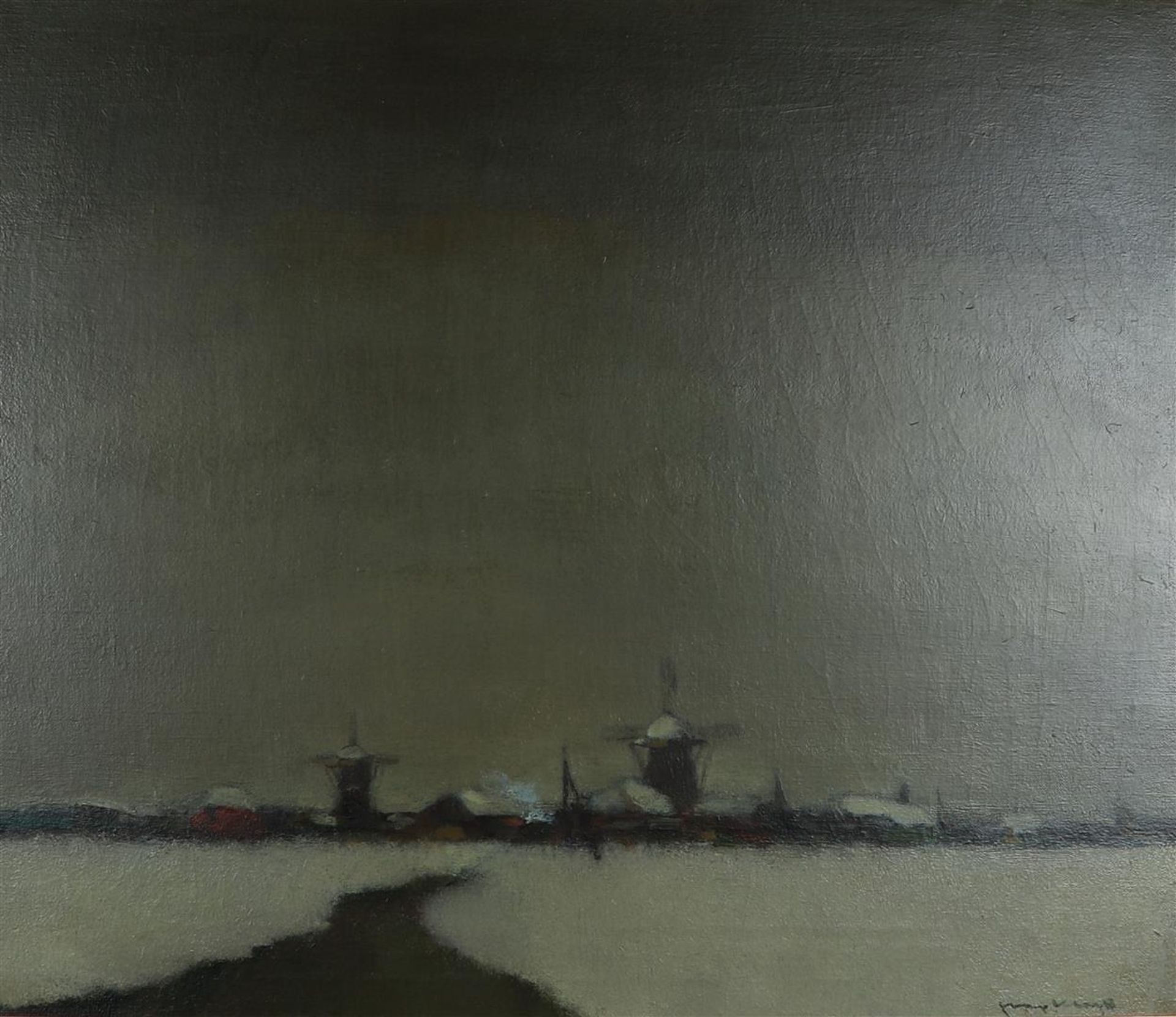 Joop Kropff (The Hague 1892 - 1979 Delft), Winter landscape with windmills in the distance, signed (