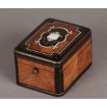 A 19th century box for storing a pocket watch. Inlaid with brass, bone and various types of wood. Fr