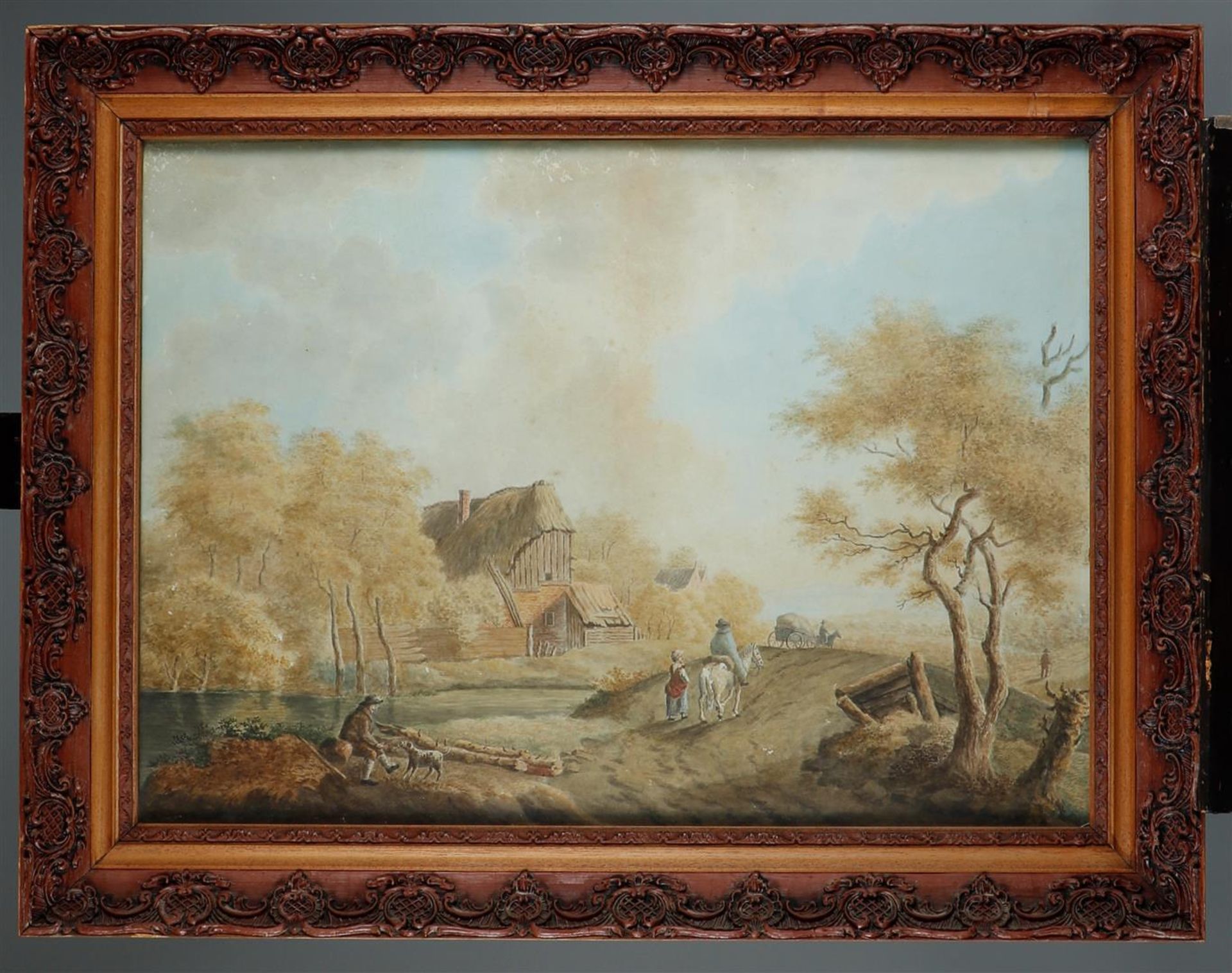 Dutch School, 19th century. Travellers in a river landscape, ca. 1800/1830, watercolor on paper. - Image 2 of 4